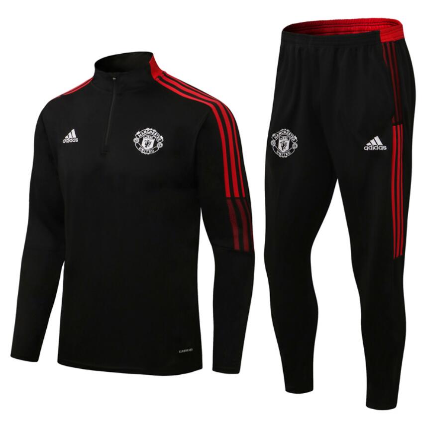 2021/22 Manchester United Black Red Training Kits Sweatshirt with Pants